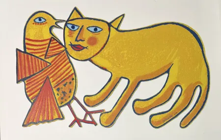 Múltiple Corneille - Sculpture en métal : Chat et oiseau