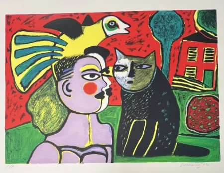 Sin Técnico Corneille - Sérigraphie Le chat noir, 2002