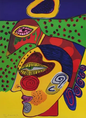 Litografía Corneille - Tête de femme et oiseau pensif