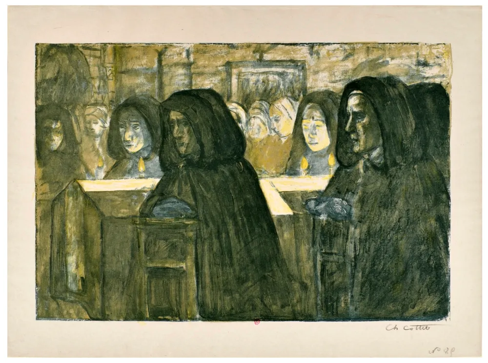 Litografía Cottet - Un enterrement en Bretagne