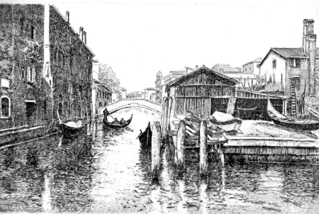 Aguafuerte Cotugno  - Venezia, squero di San Trovaso
