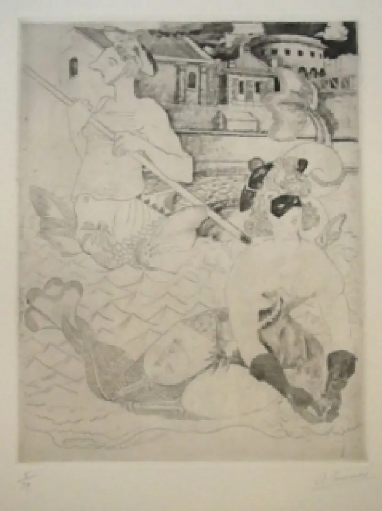 Aguafuerte Courmes - La Belle et le triton