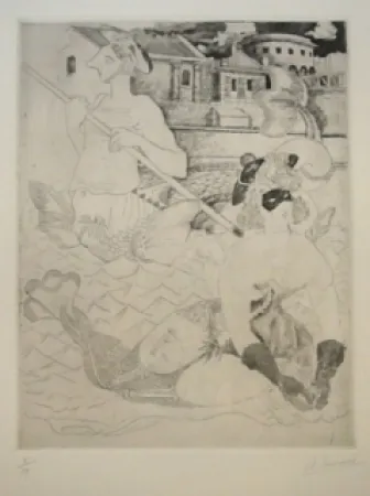 Aguafuerte Courmes - La Belle et le triton