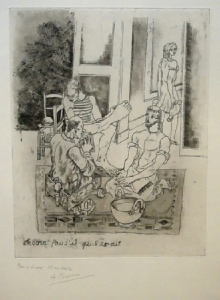 Aguafuerte Courmes - Le lavement de pieds II (noir)