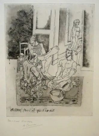 Aguafuerte Courmes - Le lavement de pieds II (noir)