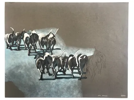 Litografía Cueco - Meute de chiens I