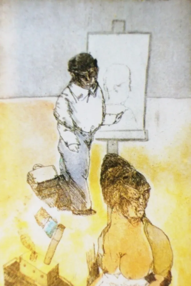 Aguafuerte Y Aguatinta Cuevas - Autorretrato en la Barceloneta