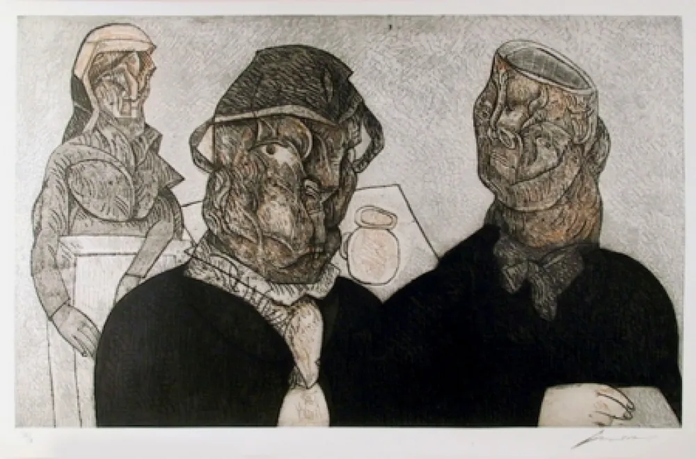 Aguafuerte Y Aguatinta Cuevas - Juan Valle Alvarado Confesar para Maria Burga from the Intolerance Portfolio