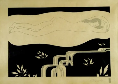 Grabado En Madera Czeschka - Am Bache (At the brook)