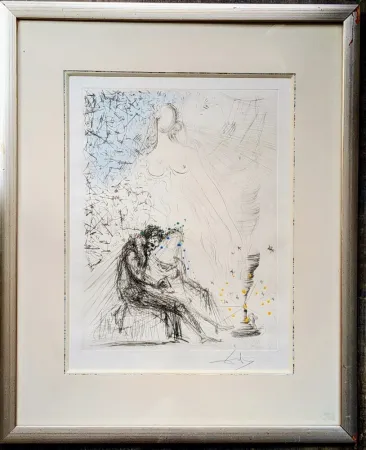 Grabado Dali - Couple with a candle (Couple a la bougie) - Original Gouache on Hand-Signed Etching ( Field 68-2 D; Michler/Löpsinger 251), 1968