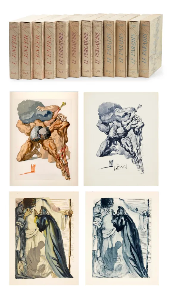 Libro Ilustrado Dali - Dante : LA DIVINE COMÉDIE. 12 volumes. 100 planches couleurs + suite couleurs + suite gravée + décompositions des couleurs (1959-1963)
