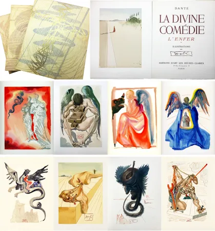 Libro Ilustrado Dali - Dante : LA DIVINE COMÉDIE. 6 volumes. 100 planches couleurs dont 33 signées du cachet (1959-1963)