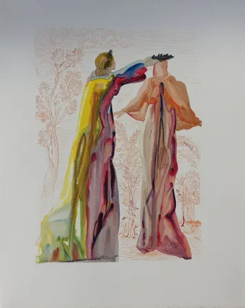 Grabado En Madera Dali - Divine Comédie, Purgatoire 27, Derniers mots de Virgile