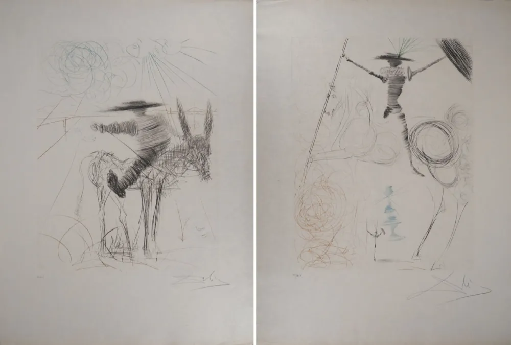 Grabado Dali - Don Quichotte et Sancho Panza (2 gravures)