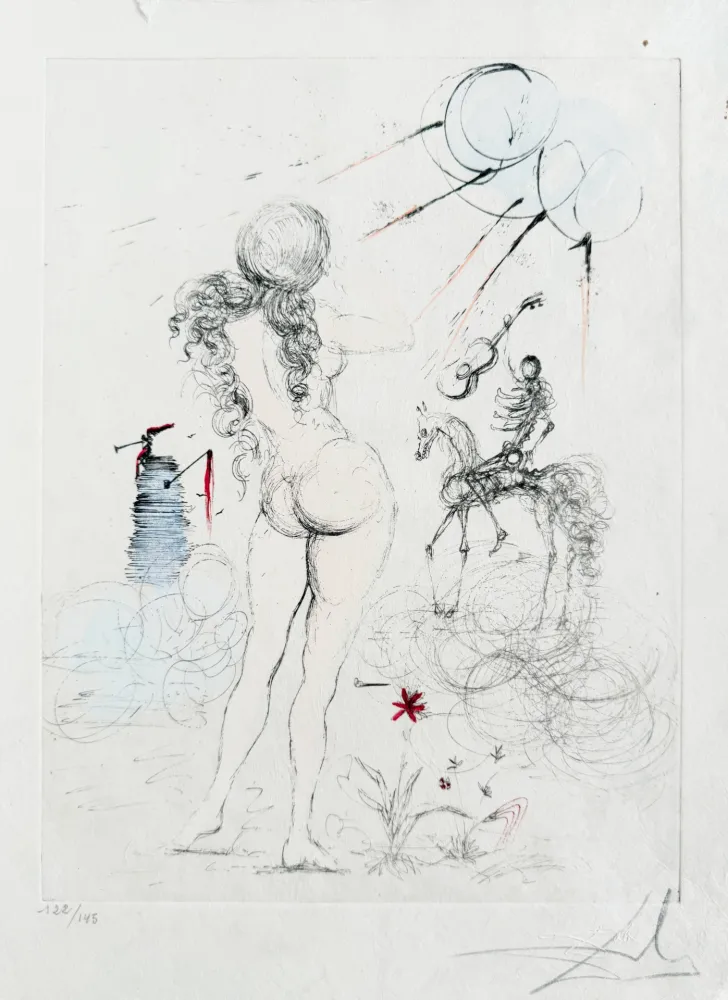 Grabado Dali - Femme, cheval et la mort