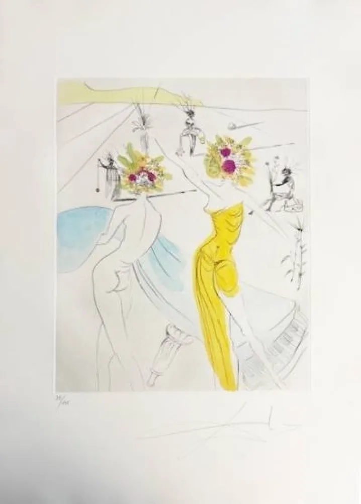 Punta Seca Dali - Femme-fleurs au piano (Flower-women at the Piano)