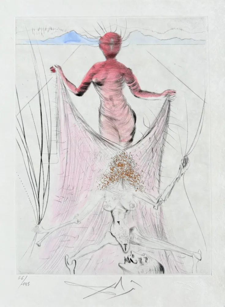 Grabado Dali - Femme tenant le voile