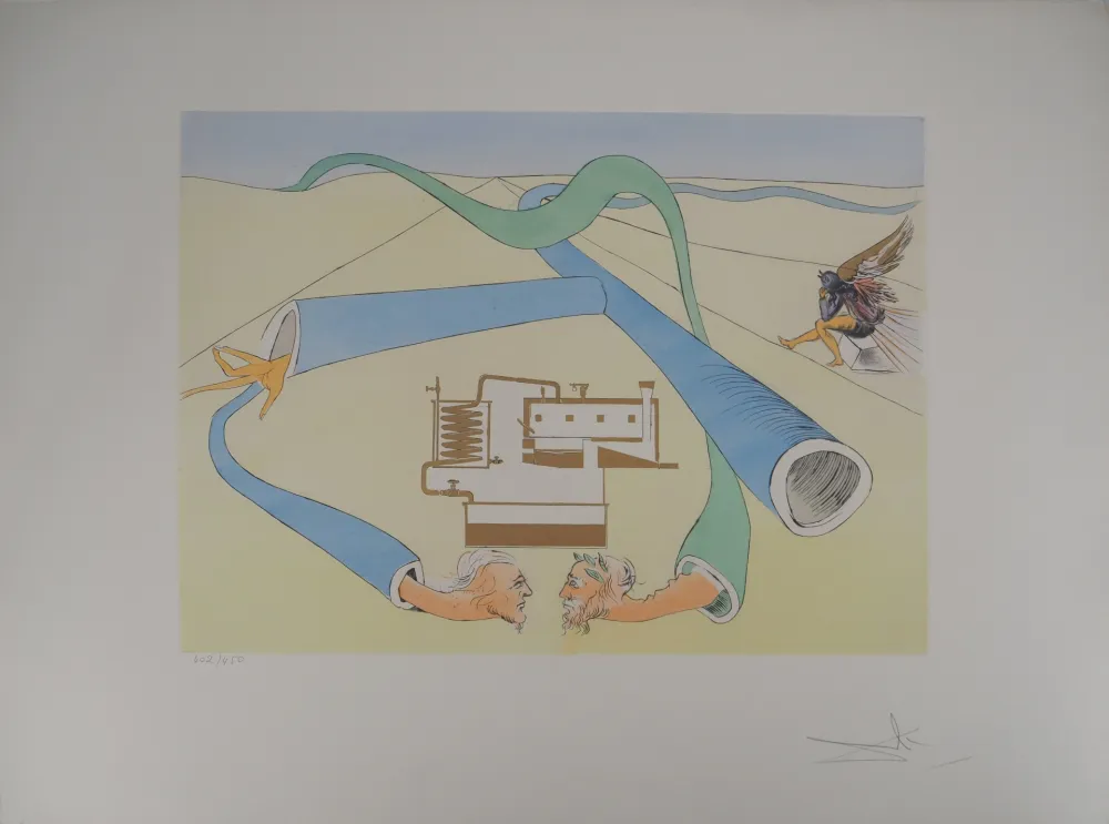 Grabado Dali - Hommage à Léonard de Vinci : le cracking du pétrole