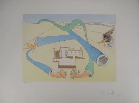 Grabado Dali - Hommage à Léonard de Vinci : le cracking du pétrole