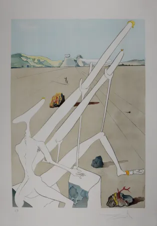 Grabado Dali - La Conquête du Cosmos : Dali martien muni d'un double microscope holo-électronique - Hand-signed