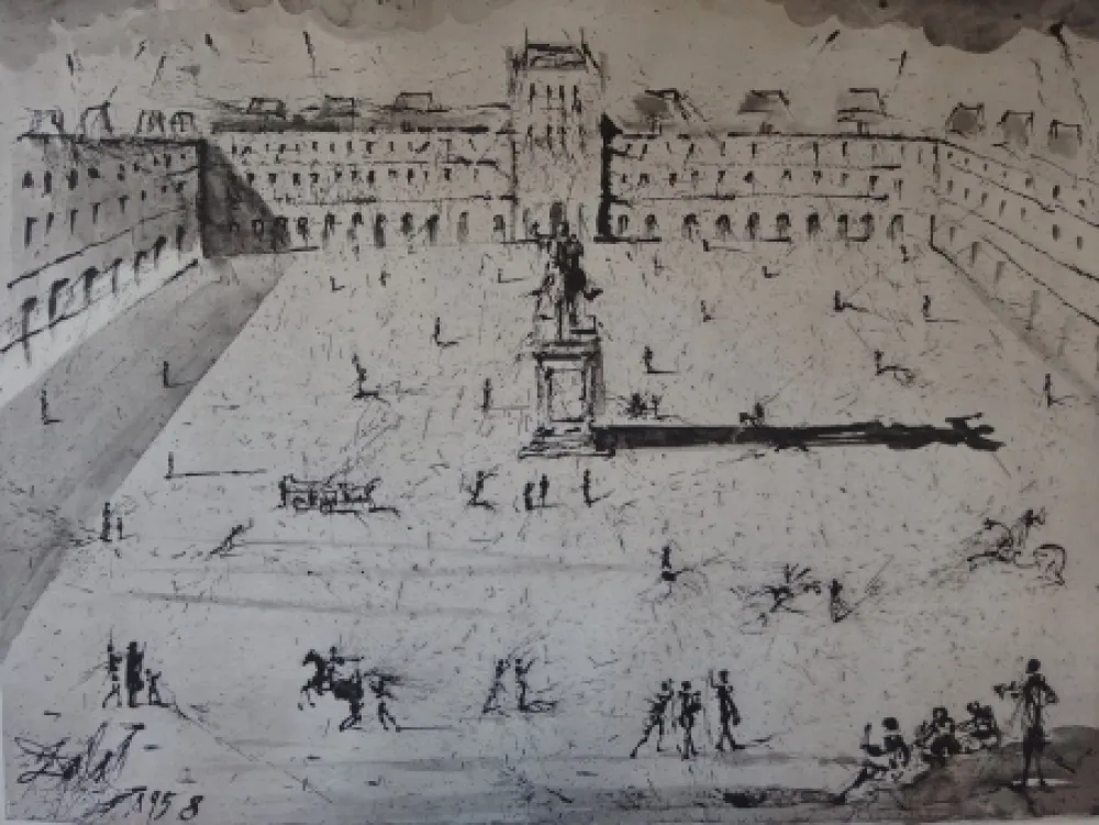 Grabado Dali - La Grande Place des Vosges, du temps de Louis XIII