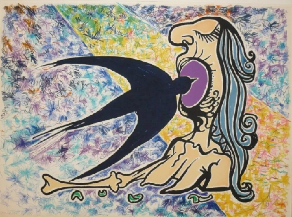 Litografía Dali - Les vitraux -  hirondelle
