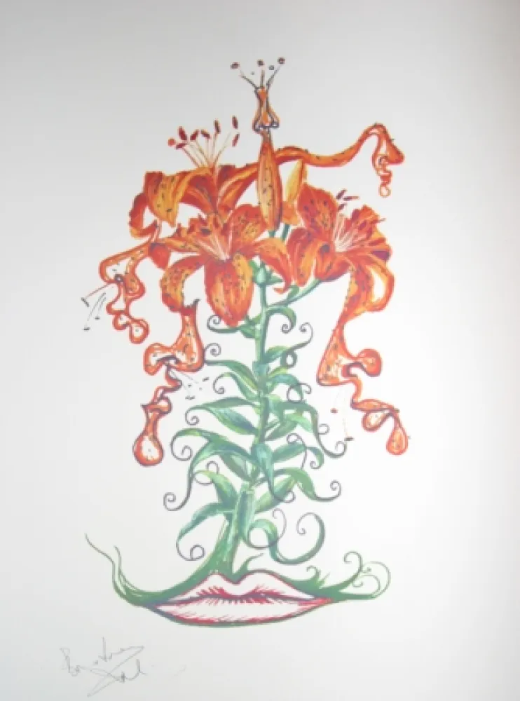 Litografía Dali - Lilium aurancacium (surrealistic flowers)