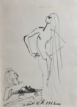 Libro Ilustrado Dali - Original Drawing Salom, Herod, & The Head of John The Baptist in The Secret Life of Salvador Dali book