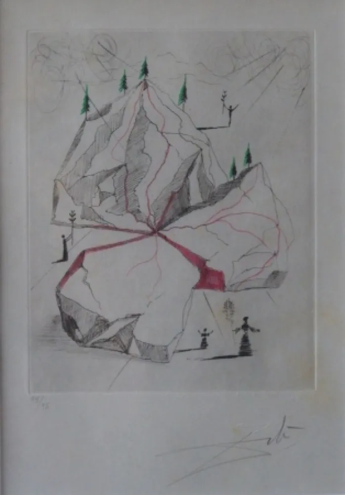 Aguafuerte Dali - Poèmes de Mao Tse-Toung : Montagne de la Paix 