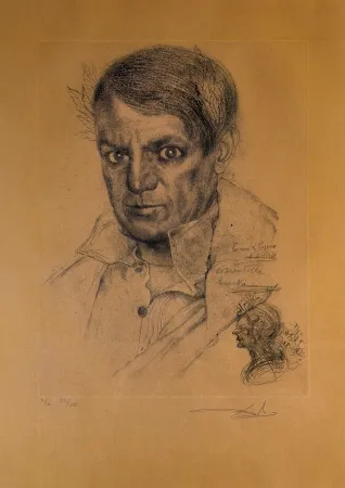 Grabado Dali - Portrait of Picasso (Ochre)