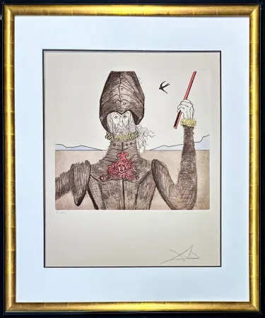 Grabado Dali - Salvador Dalí (1904–1989) - Don Quixote (The Dreamer) - Hand coloured drypoint, etchings on Arches paper - 1981