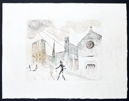 Grabado Dali - Salvador Dalí (1904–1989) - Notre-Dame de Paris - Drypoint, etching with aquatint, hand-coloured on Japanese paper - 1969