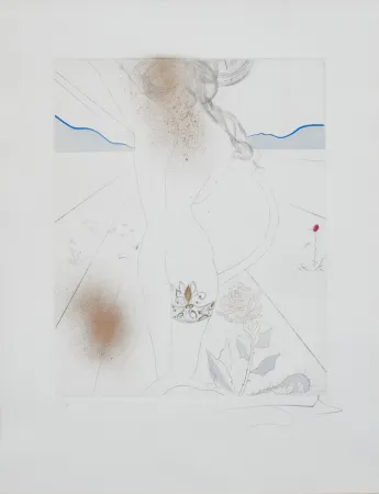Grabado Dali - Salvador Dalí (1904–1989) – Nude with garter – Lithograph on paper, hand-coloured drypoint etching – 1969