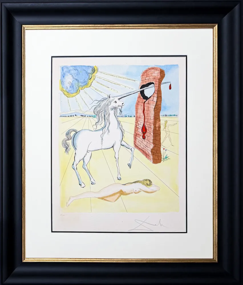 Grabado Dali - Salvador Dalí (1904–1989) - The Agony of Love (Unicorn) - Color etching, aquatint with stencil on paper - 1978
