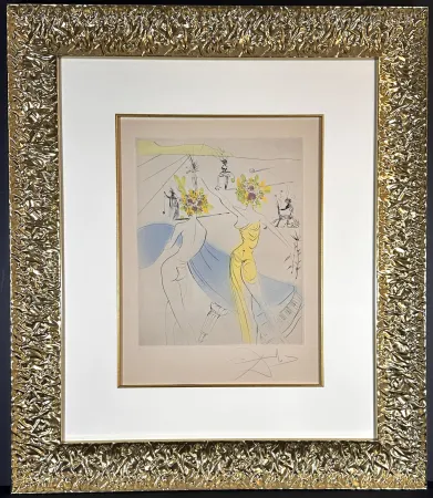 Grabado Dali - The Hippies Flower Woman at The Piano