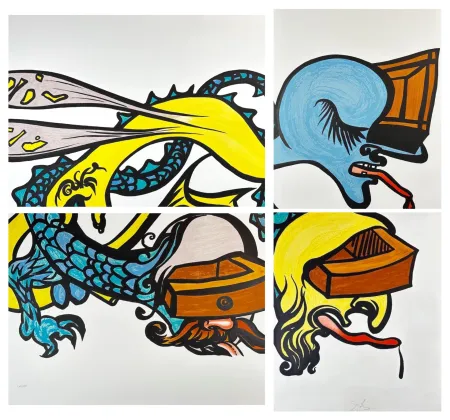 Litografía Dali - Vitraux in Four Sheets Puzzle of Life