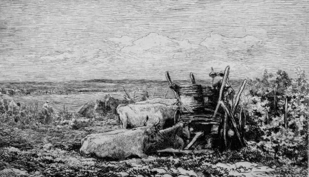 Aguafuerte Daubigny - Les vendanges. (Souvenir du Morvan)