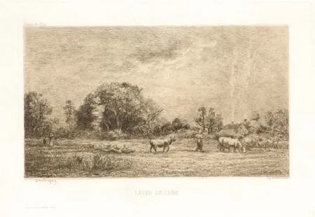 Grabado Daubigny - Lever de lune