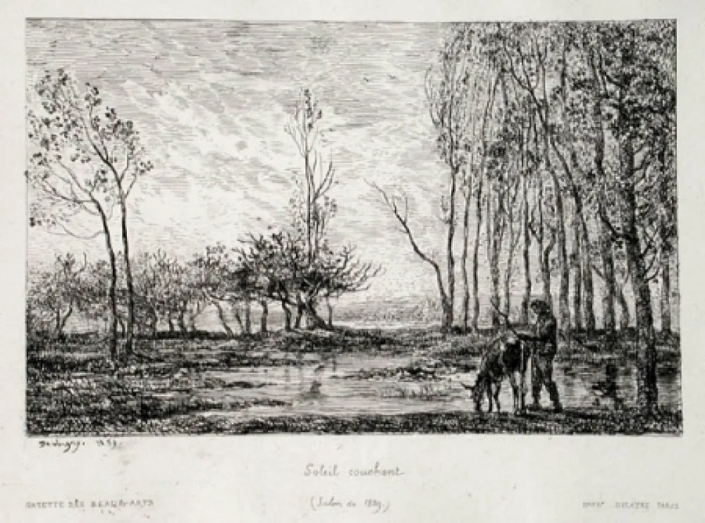 Grabado Daubigny - Soleil couchant