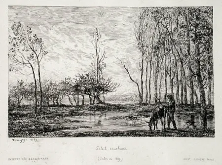 Grabado Daubigny - Soleil couchant