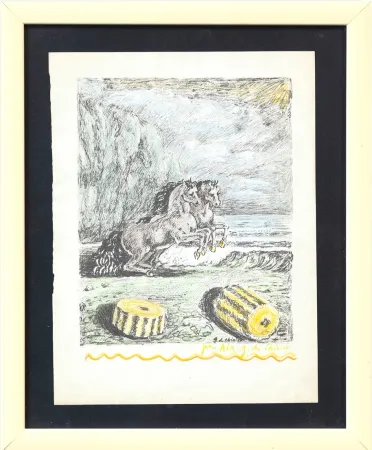 Litografía De Chirico - Cavalli sulla sponda dell'Egeo