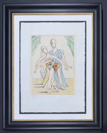 Litografía De Chirico - Giorgio De Chirico (1888-1978) - I danzatori - Lithograph hand-colored by artist - 1970