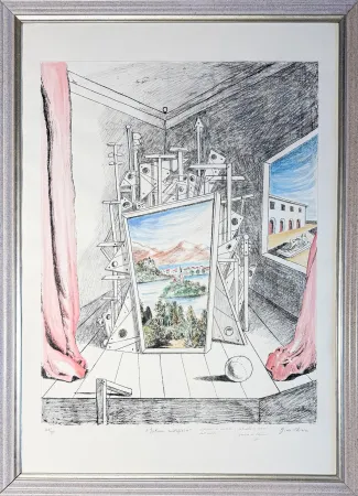 Sin Técnico De Chirico - Giorgio De Chirico (1888–1978) - Interno Metafisico - Watercolor on a lithographic base - 1969