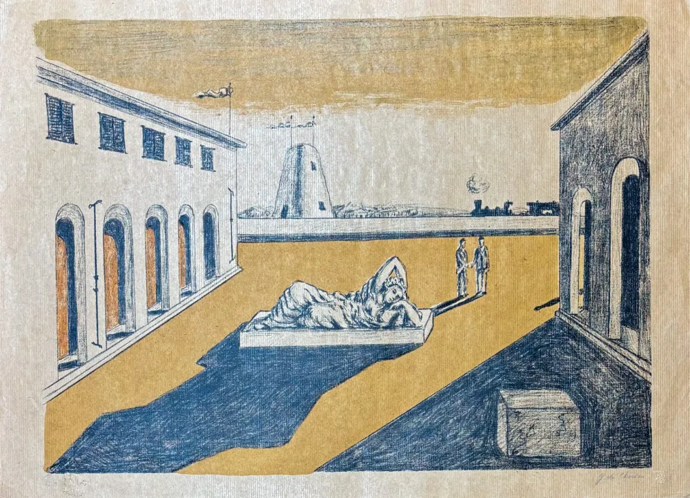 Litografía De Chirico - Giorgio De Chirico (1888–1978) - Piazza d'Italia - Lithograph on straw paper - 1969