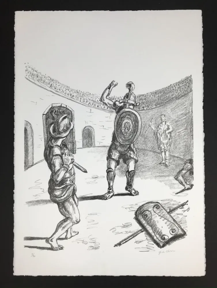 Litografía De Chirico - Gladiatori nell'arena
