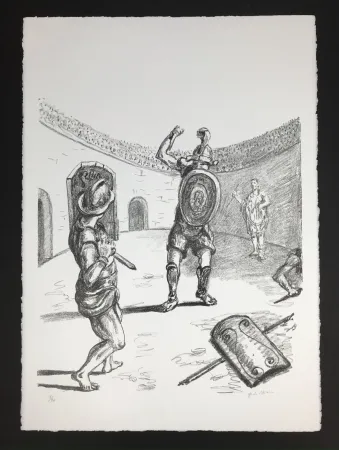Litografía De Chirico - Gladiatori nell'arena
