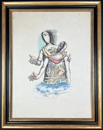 Múltiple De Chirico - Gli Archeologi ( hand-watercolored by the artist )