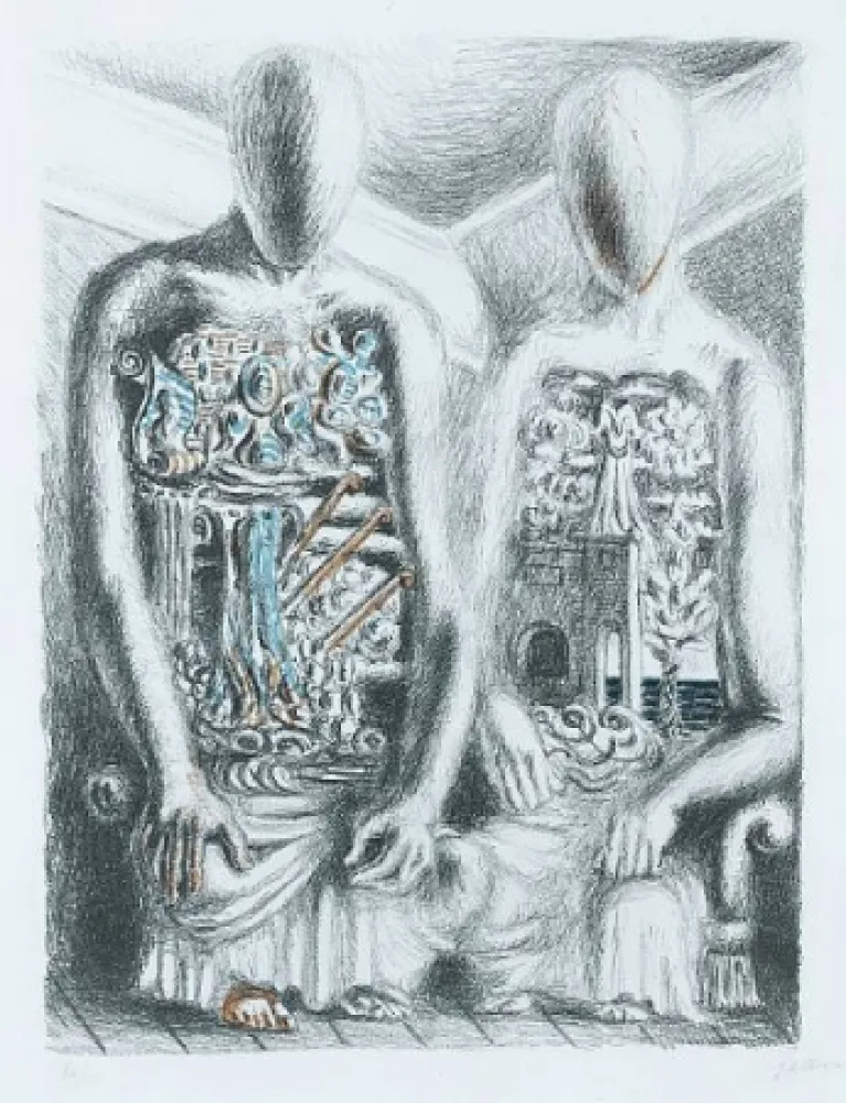 Litografía De Chirico - Gli Archeologi IV dalla suite Metamorphosis