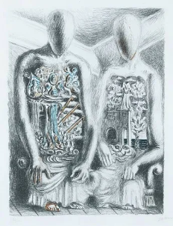 Litografía De Chirico - Gli Archeologi IV dalla suite Metamorphosis