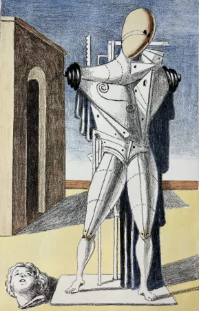Litografía De Chirico - Il Trovatore solitario ( manto blu )